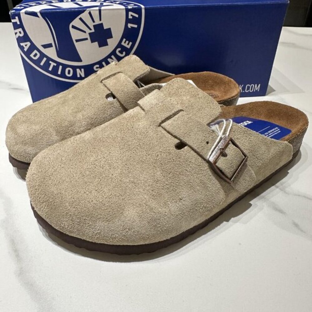 Birkenstock Beige Suede Boston Clogs